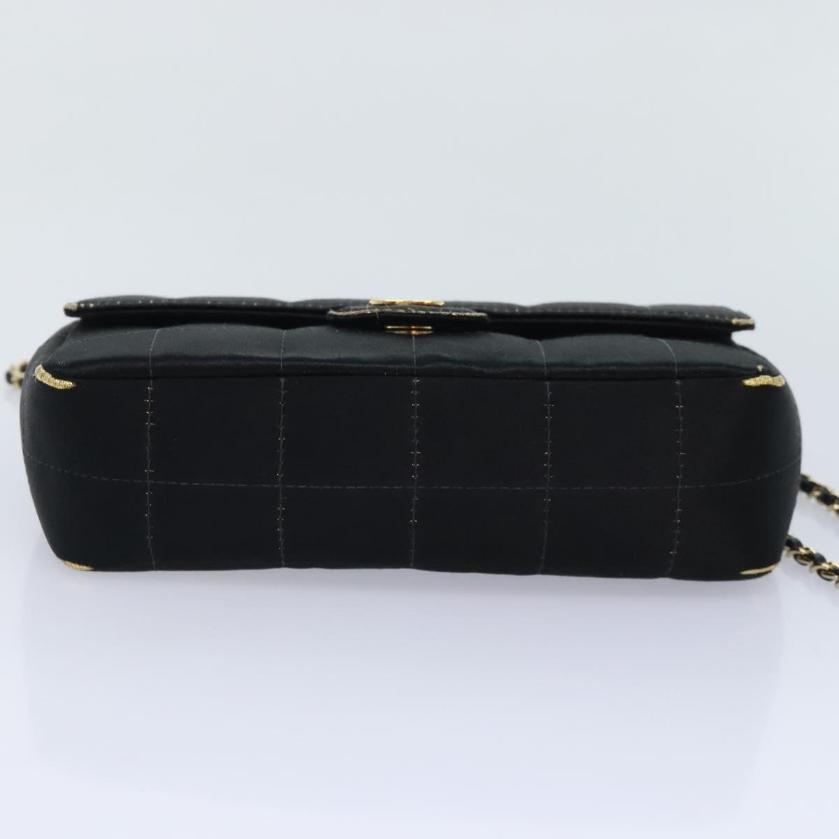 CHANEL Choco Bar Chain Shoulder Bag Satin Black CC bs18254