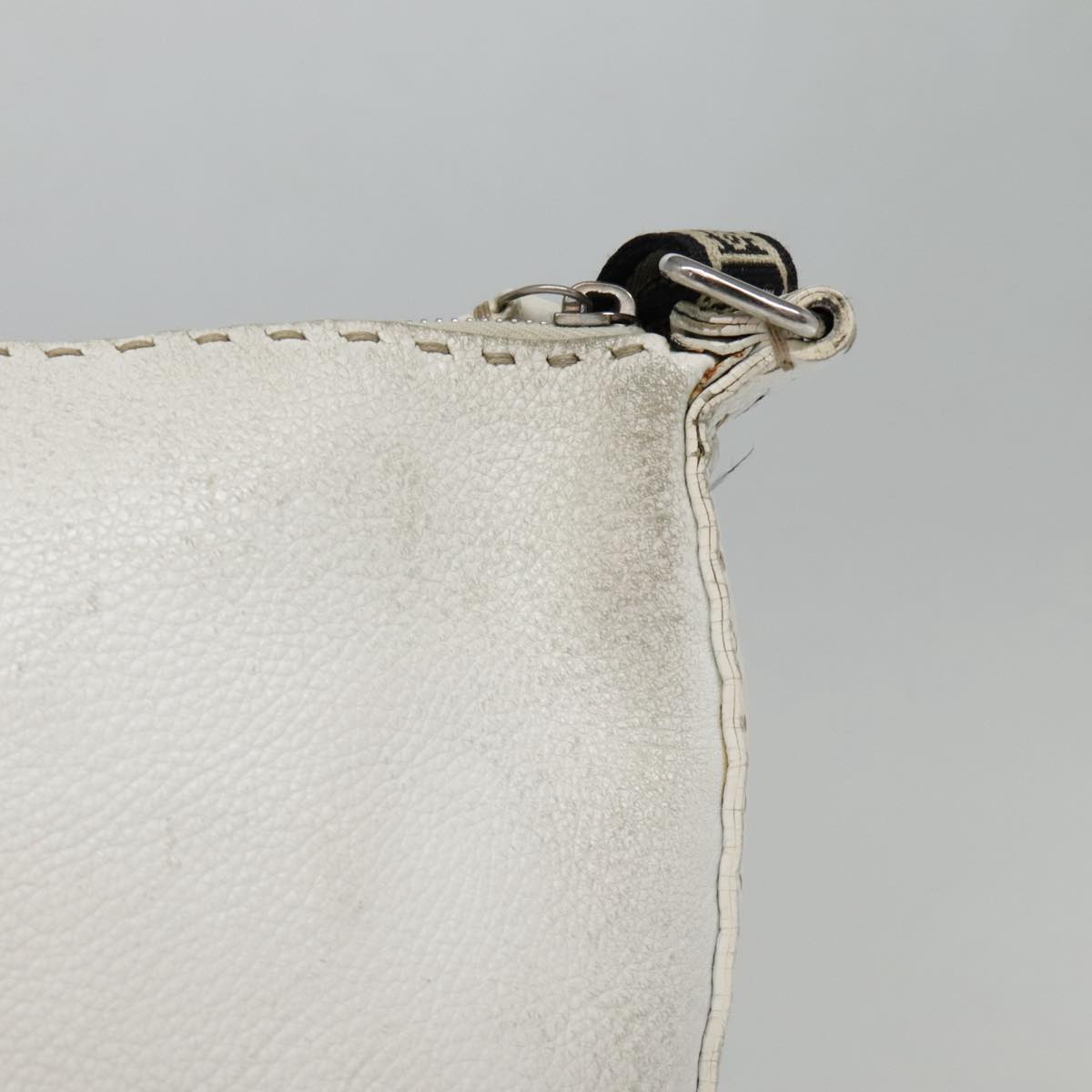 FENDI Celeria Shoulder Bag Leather Silver White bs18319