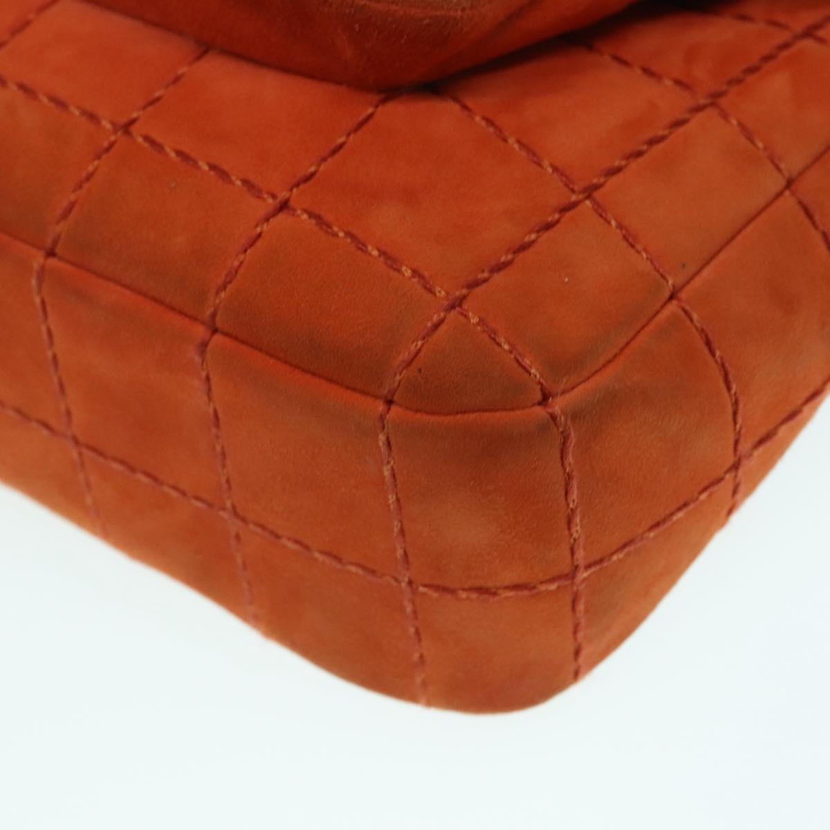 CHANEL Choco Bar Chain Shoulder Bag Suede Gold Orange CC bs18325