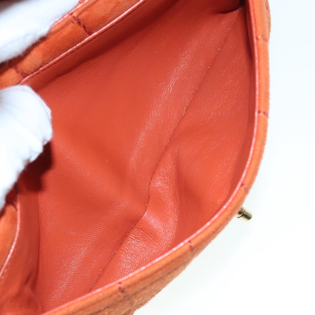 CHANEL Choco Bar Chain Shoulder Bag Suede Gold Orange CC bs18325