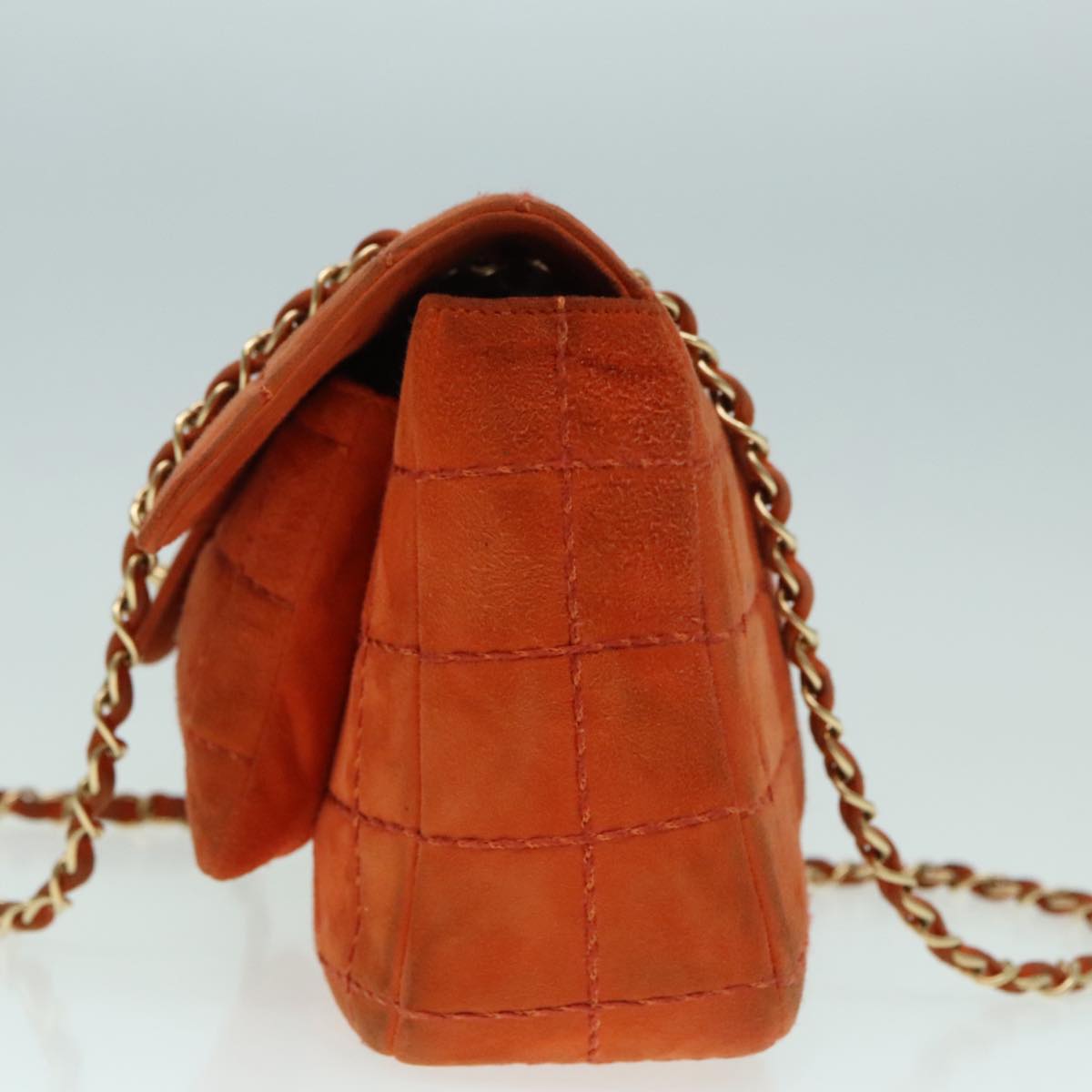 CHANEL Choco Bar Chain Shoulder Bag Suede Gold Orange CC bs18325