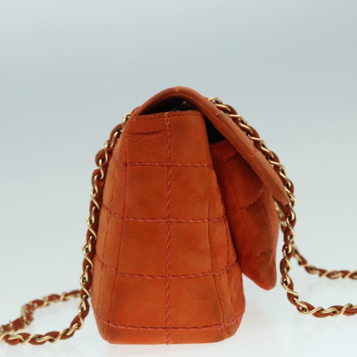 CHANEL Choco Bar Chain Shoulder Bag Suede Gold Orange CC bs18325
