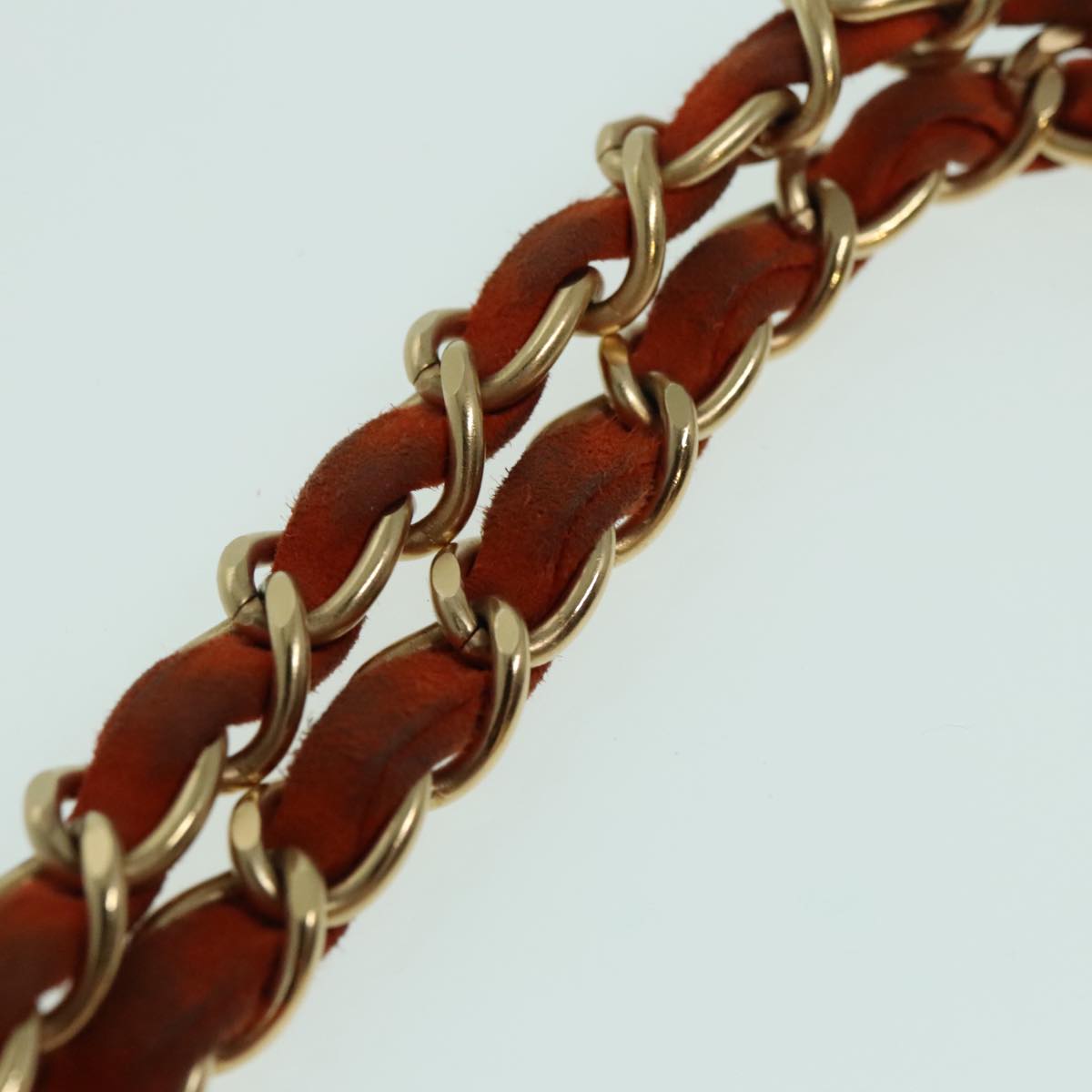 CHANEL Choco Bar Chain Shoulder Bag Suede Gold Orange CC bs18325