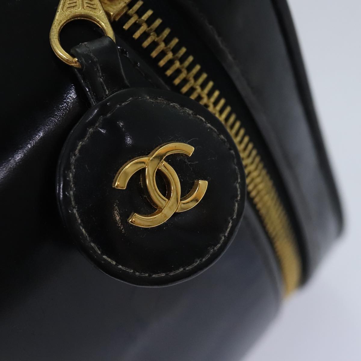 CHANEL COCO Mark Vanity Pouch Patent leather Black Gold CC bs18347