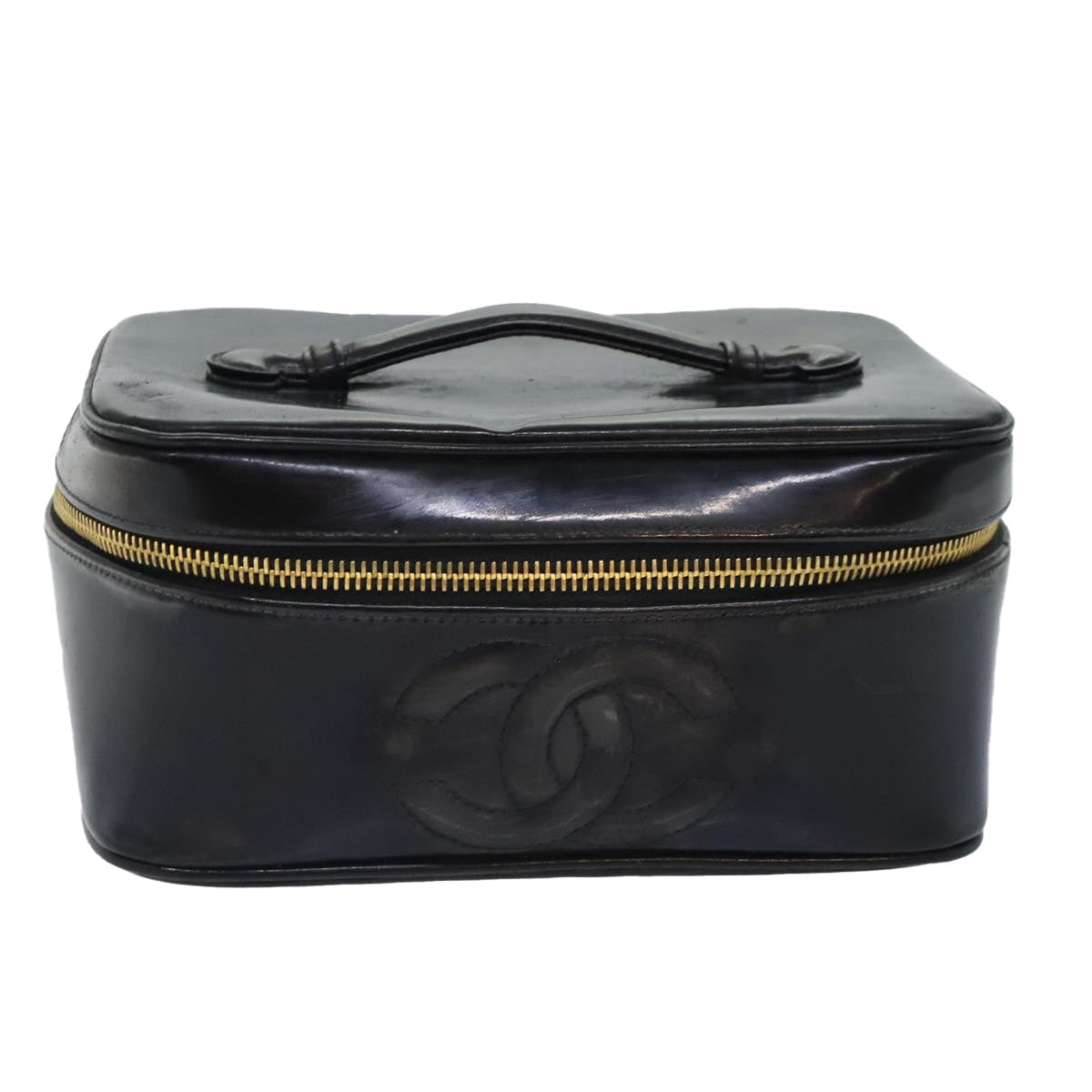 CHANEL COCO Mark Vanity Pouch Patent leather Black Gold CC bs18347