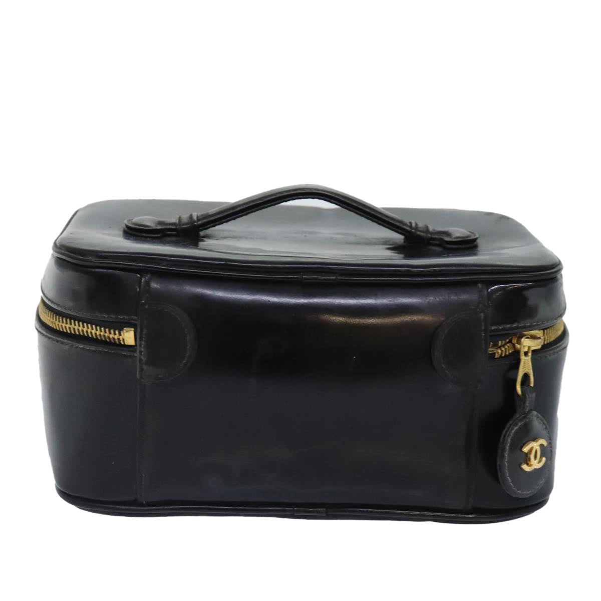 CHANEL COCO Mark Vanity Pouch Patent leather Black Gold CC bs18347