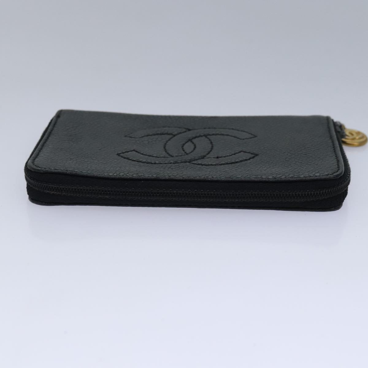 CHANEL Key Case Caviar Skin Black Gold CC bs18348