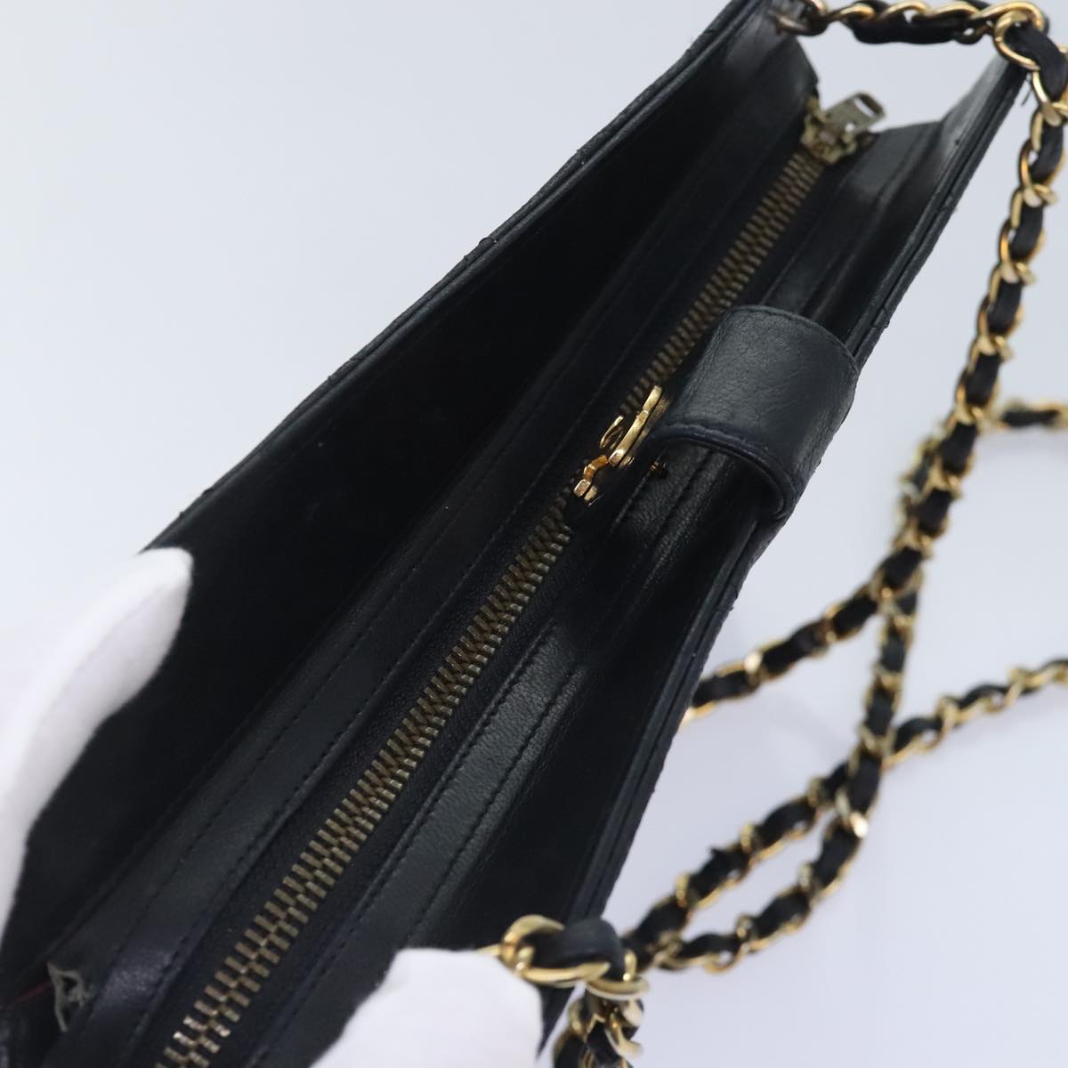 CHANEL Matelasse Chain Shoulder Bag Lamb Skin Black Gold CC bs18351
