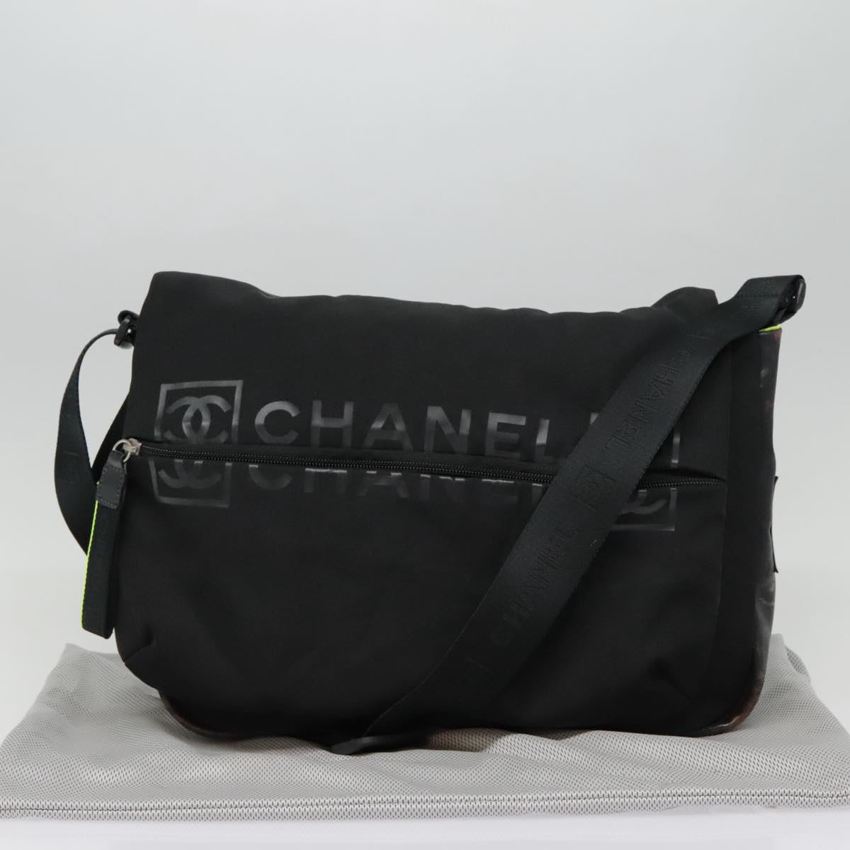 CHANEL Sports Shoulder Bag Nylon Black Silver CC bs18444