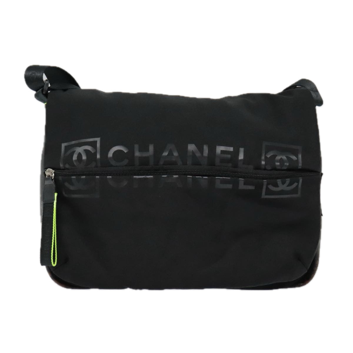 CHANEL Sports Shoulder Bag Nylon Black Silver CC bs18444