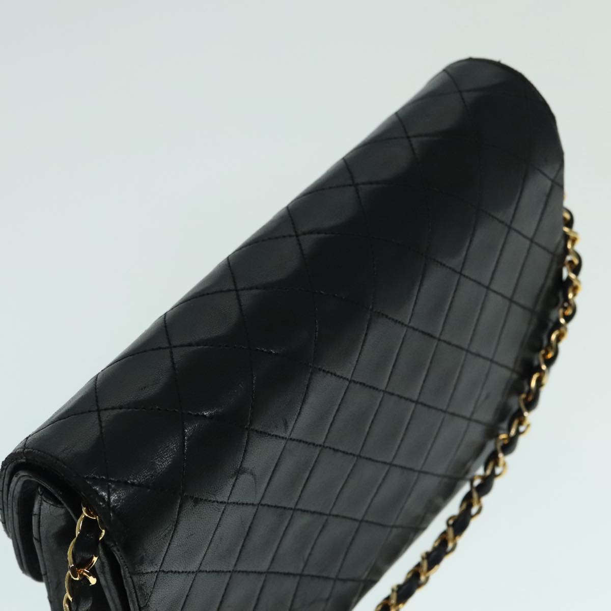 CHANEL Matelasse Chain Shoulder Bag Lamb Skin Gold Black CC bs18449