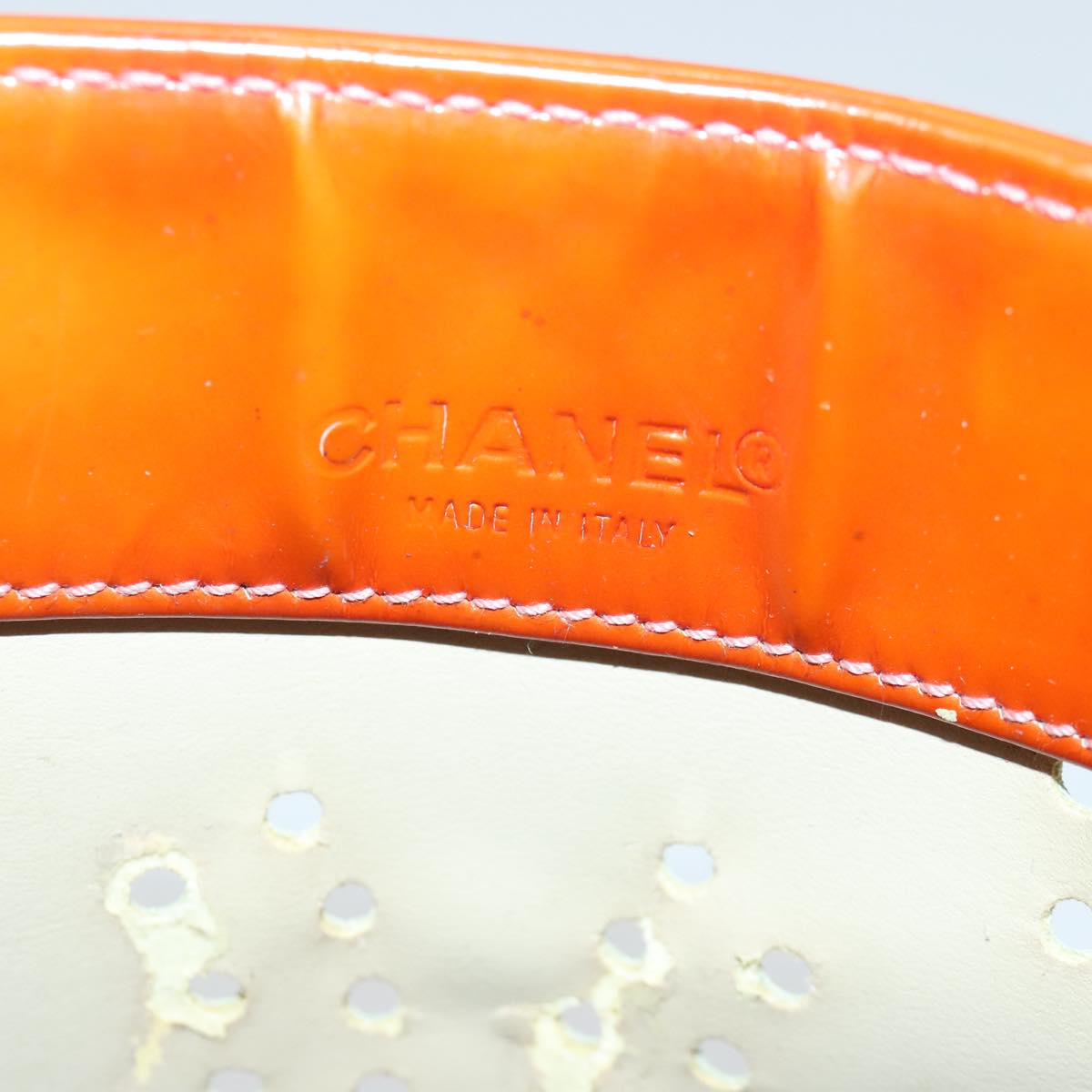 CHANEL Triple Coco Chain Tote Bag Patent leather Orange Silver CC bs18659