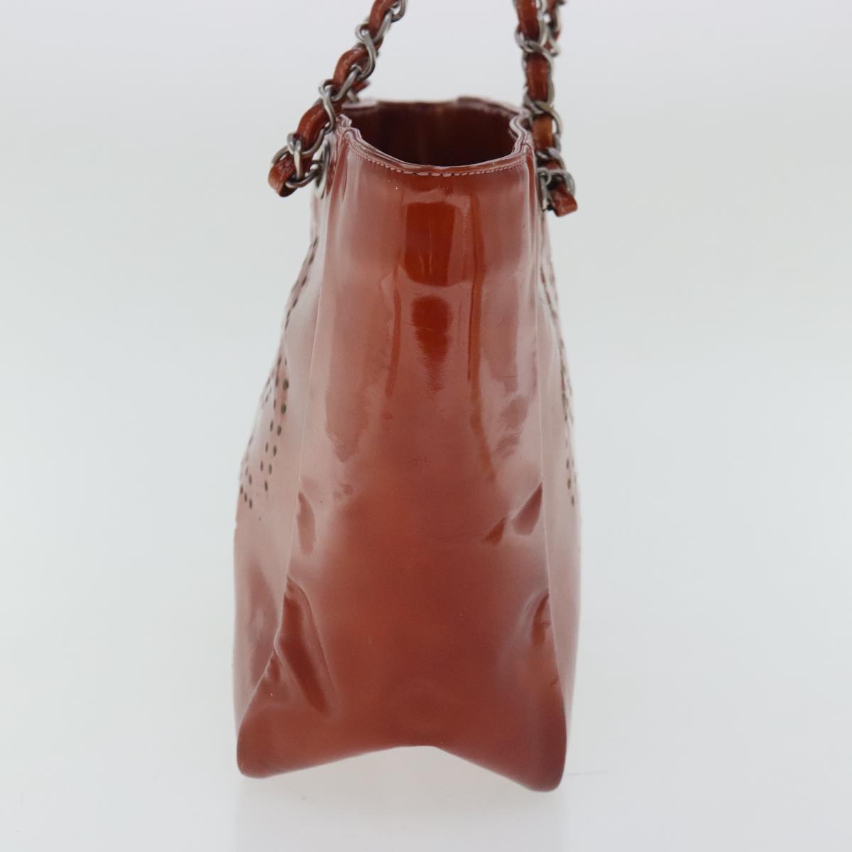 CHANEL Triple Coco Chain Tote Bag Patent leather Orange Silver CC bs18659