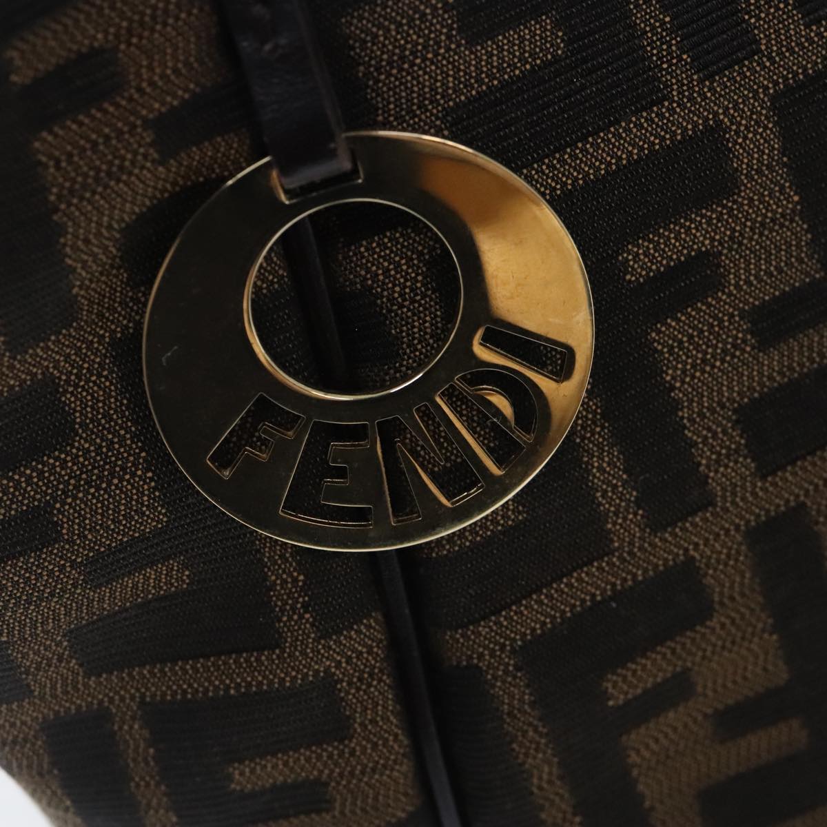 FENDI Zucca Canvas Tote Bag Brown Black gold bs18837