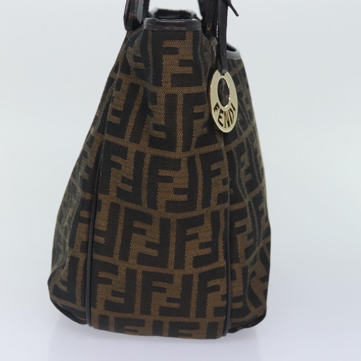 FENDI Zucca Canvas Tote Bag Brown Black gold bs18837