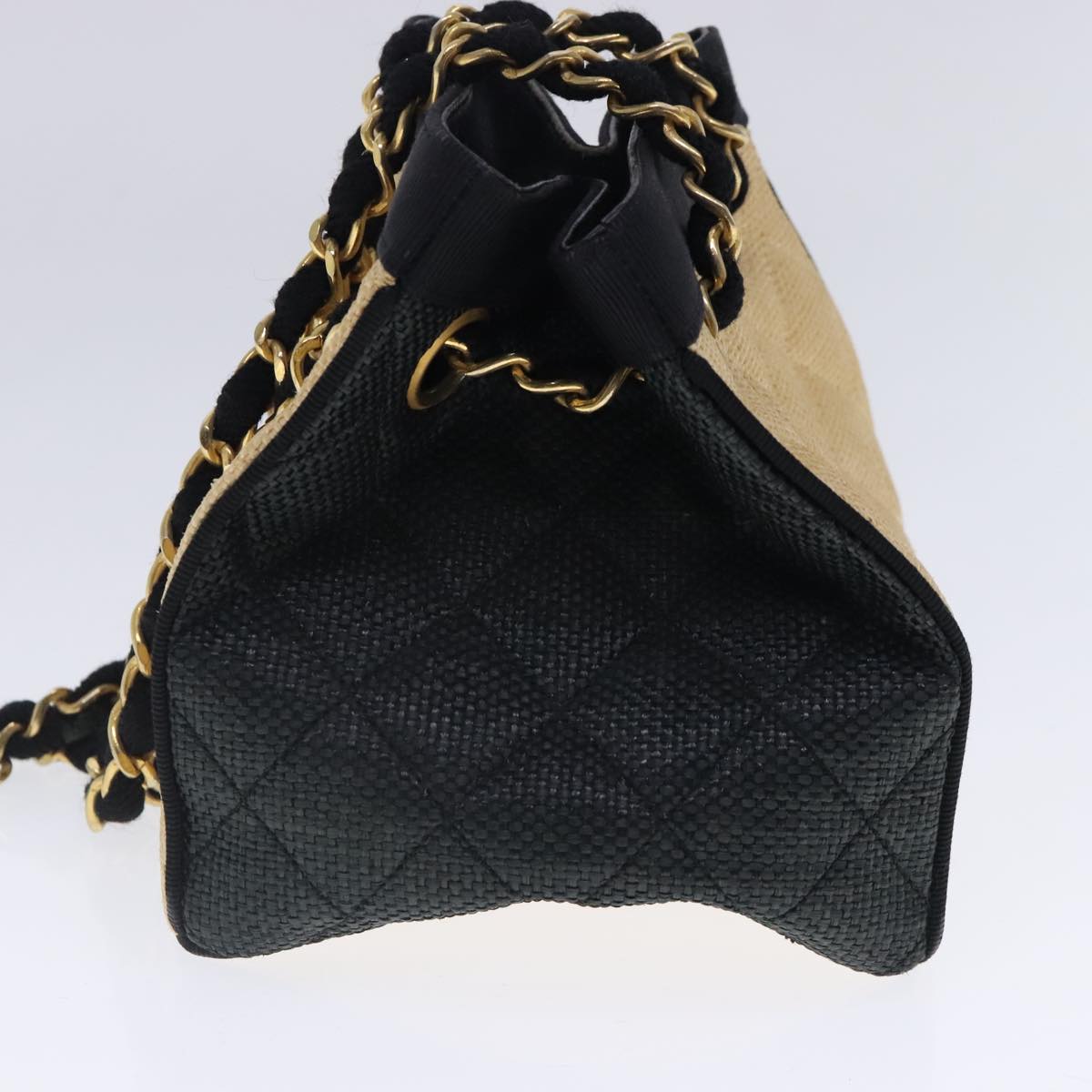 CHANEL Hand Bag straw Beige Black CC bs18882