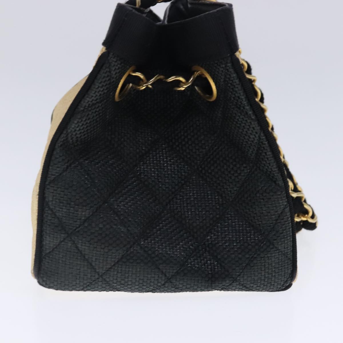 CHANEL Hand Bag straw Beige Black CC bs18882
