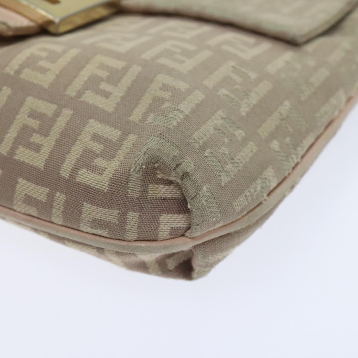 FENDI Zucchino Canvas Shoulder Bag Beige Gold bs18891