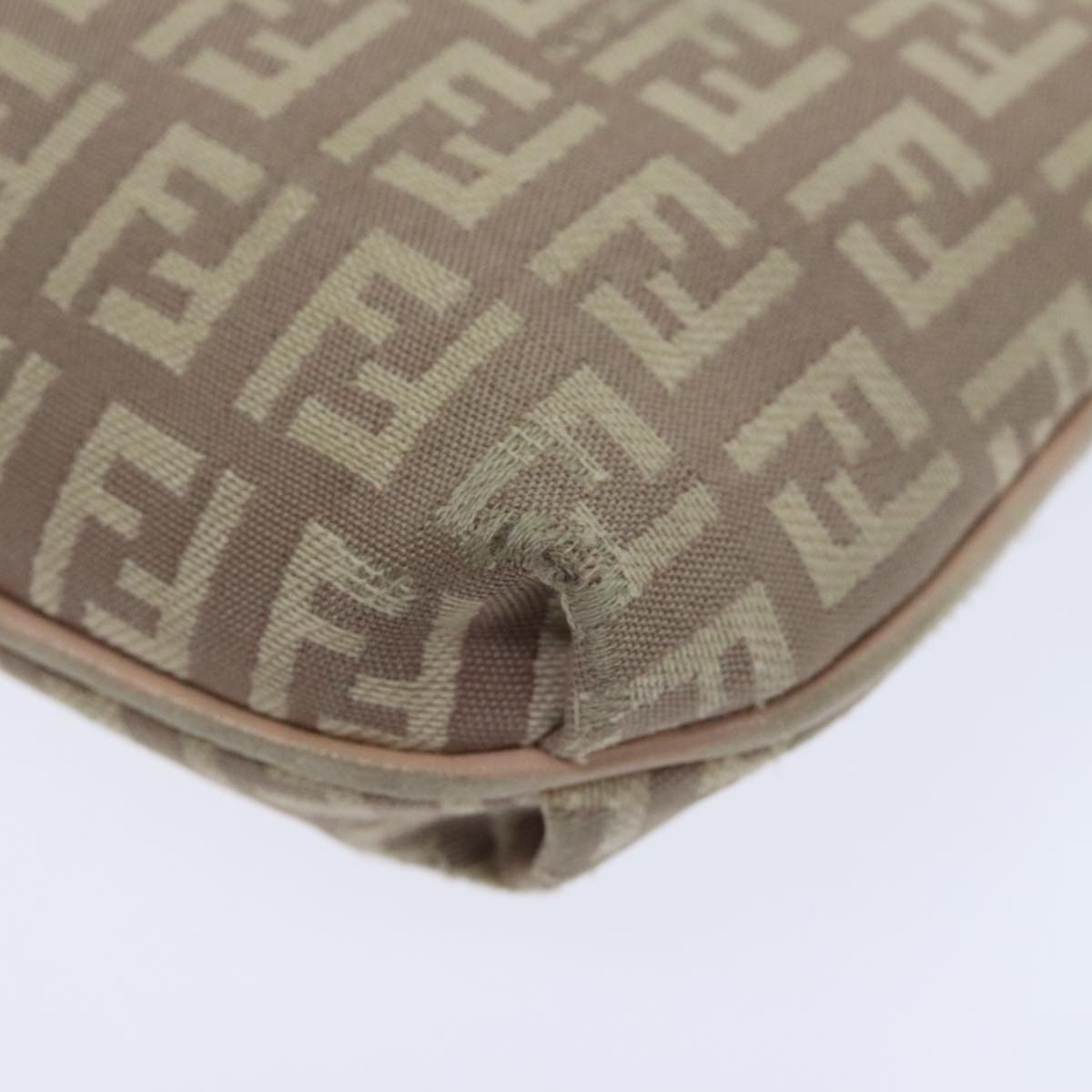 FENDI Zucchino Canvas Shoulder Bag Beige Gold bs18891