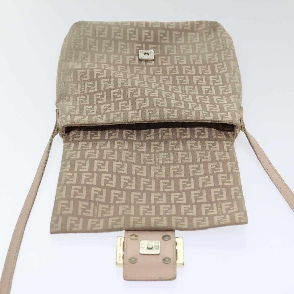 FENDI Zucchino Canvas Shoulder Bag Beige Gold bs18891