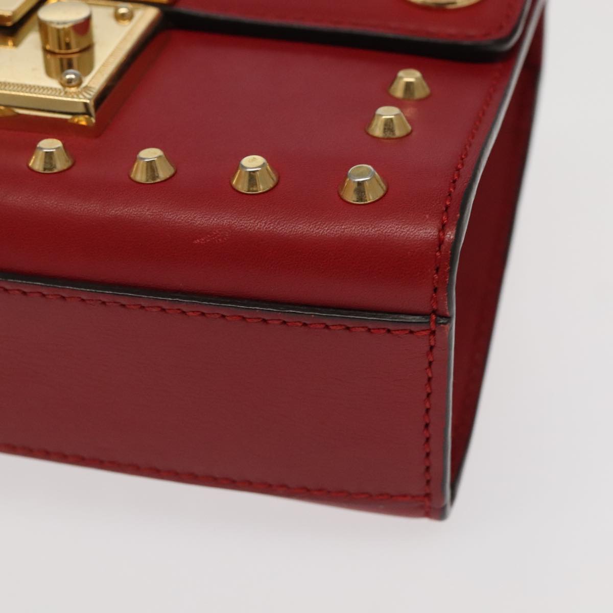 GUCCI Padlock Chain Shoulder Bag Leather Red Gold 432182 bs18902A