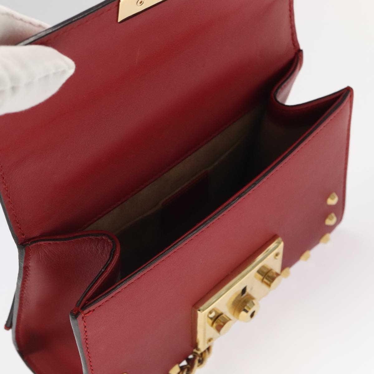 GUCCI Padlock Chain Shoulder Bag Leather Red Gold 432182 bs18902A