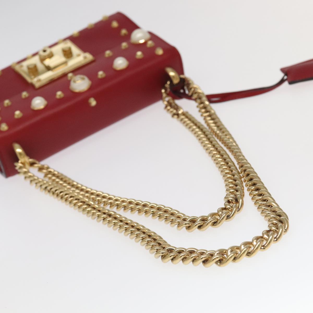 GUCCI Padlock Chain Shoulder Bag Leather Red Gold 432182 bs18902A
