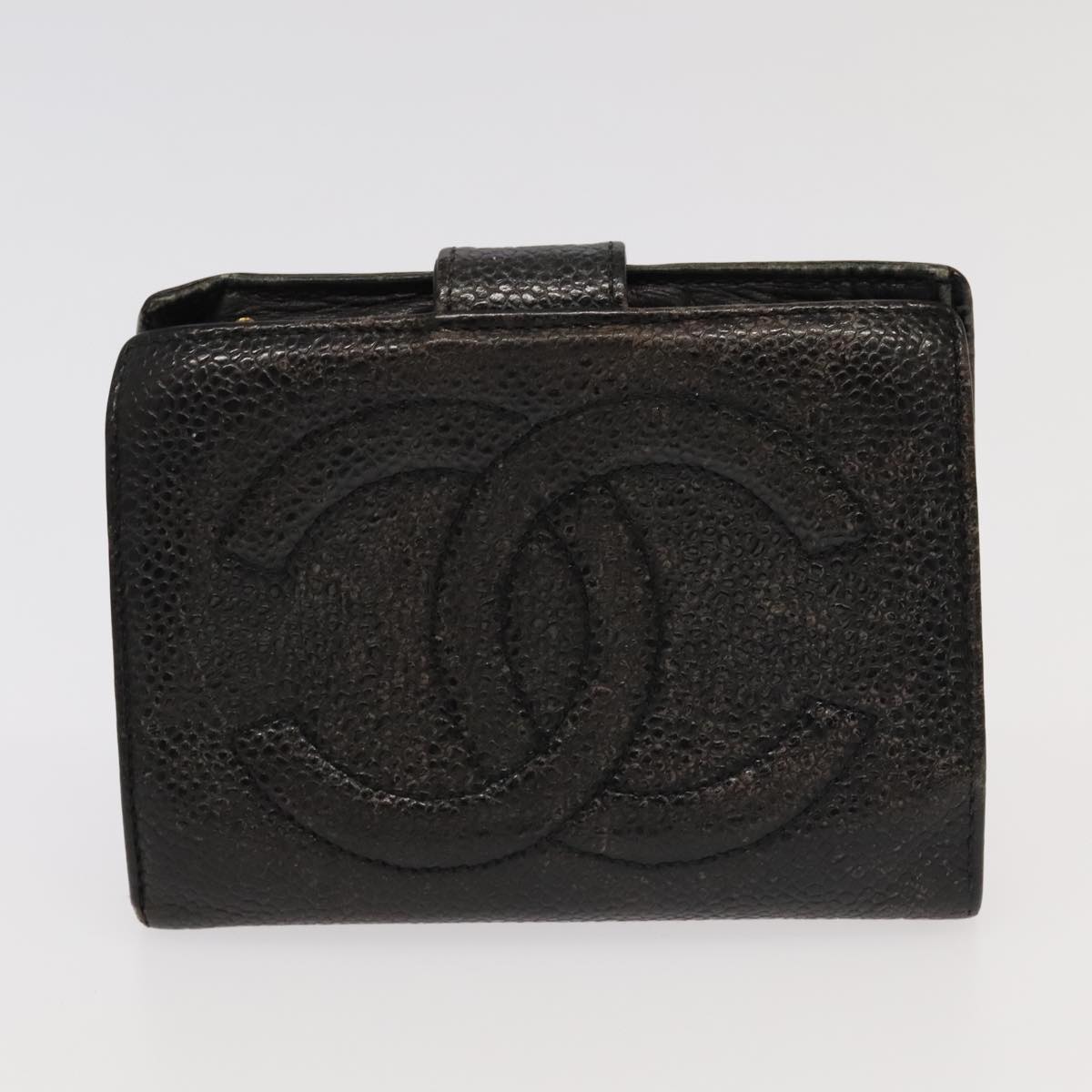 CHANEL Wallet Leather 3Set Black Beige CC bs18941