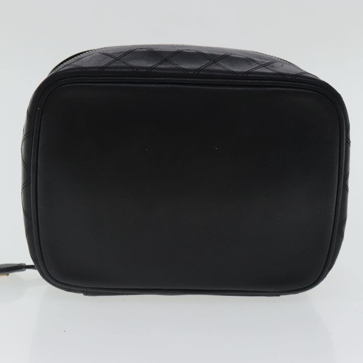 CHANEL Bicolore Vanity Cosmetic Pouch Leather Black Gold CC bs19077