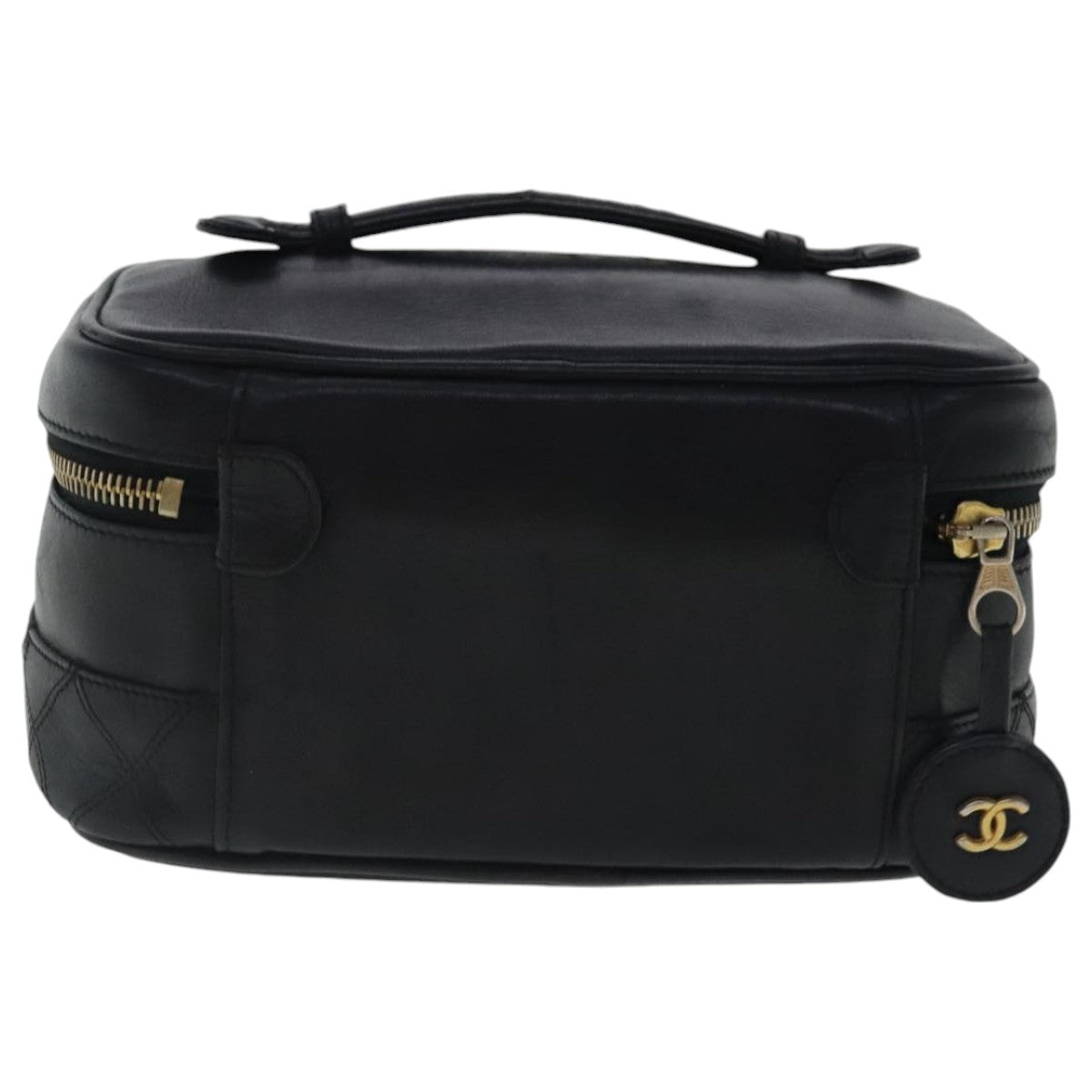 CHANEL Bicolore Vanity Cosmetic Pouch Leather Black Gold CC bs19077