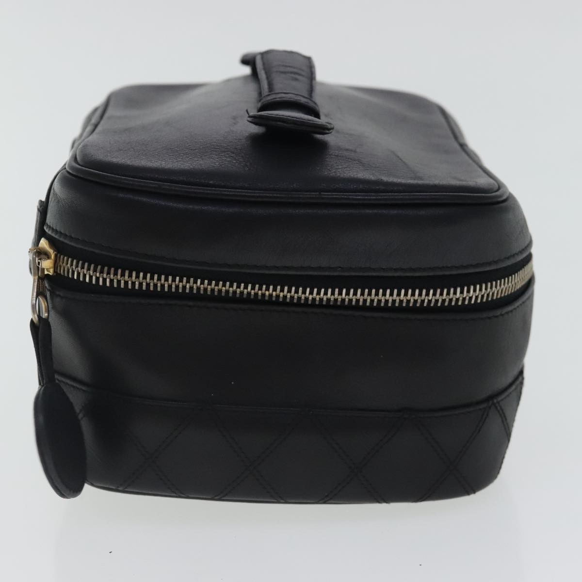 CHANEL Bicolore Vanity Cosmetic Pouch Leather Black Gold CC bs19077