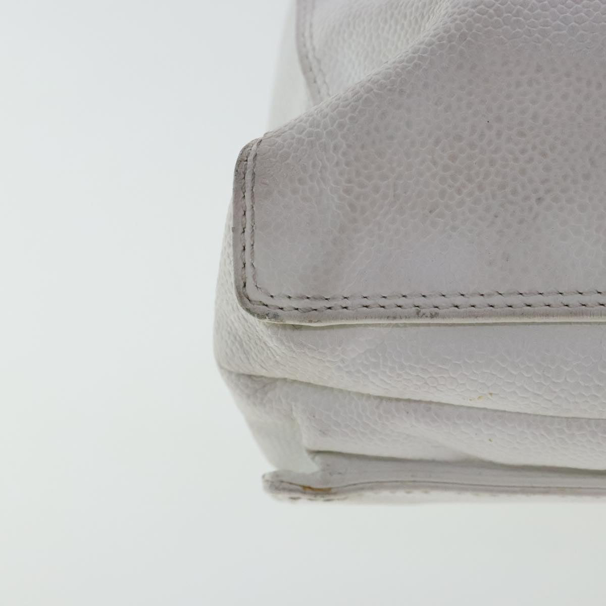 CHANEL Hand Bag Caviar Skin White Gold CC bs19209