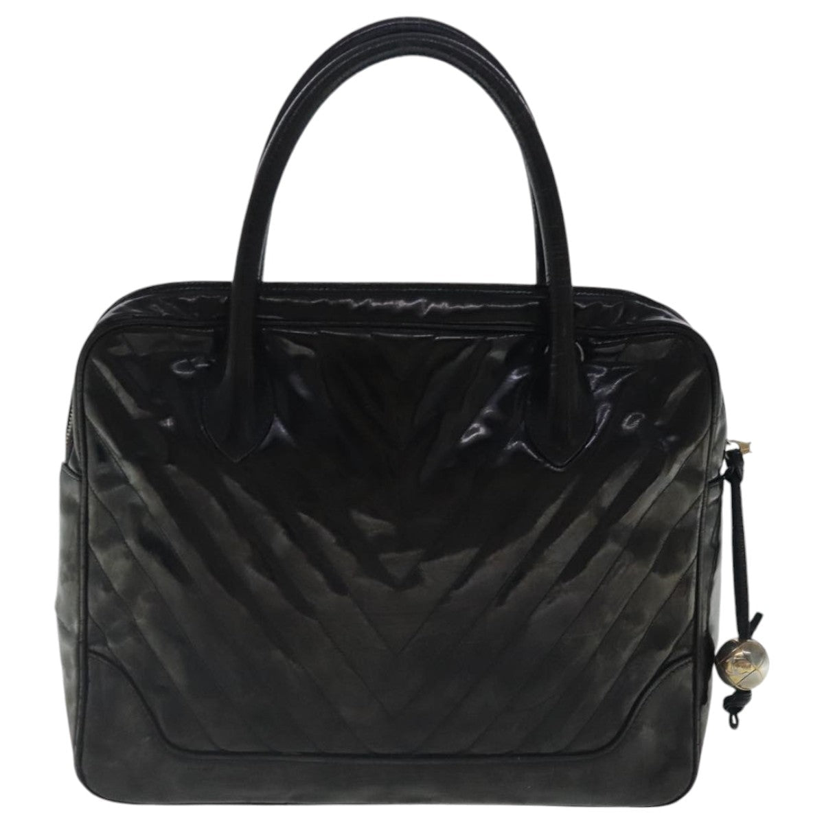 CHANEL V Stitch Hand Bag Patent leather Black Gold CC bs19212