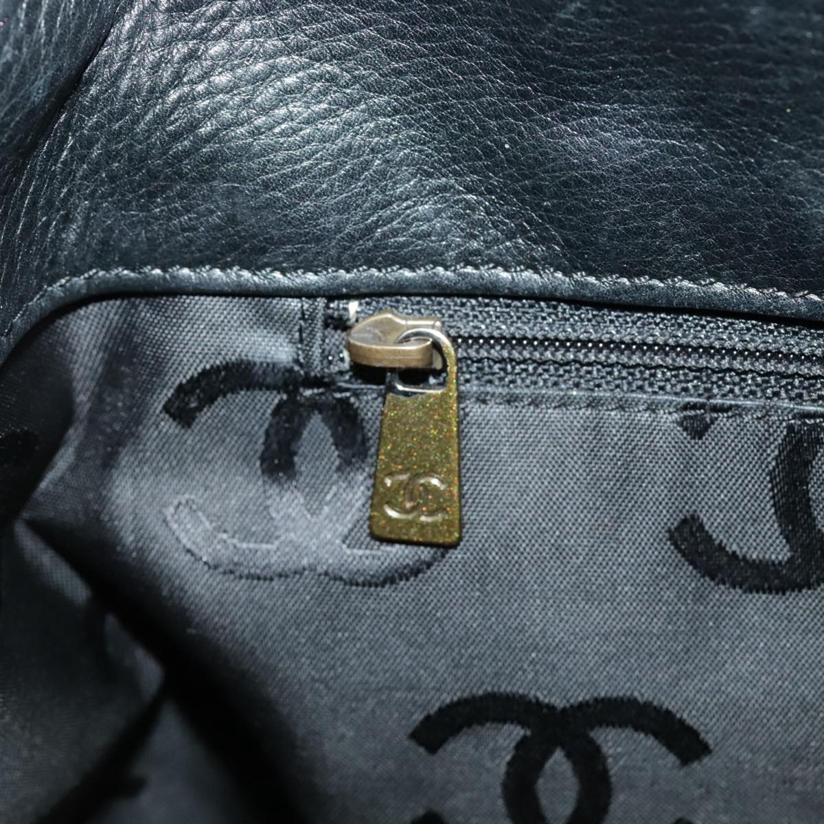 CHANEL Hand Bag Leather 2way Black Gold CC bs19252