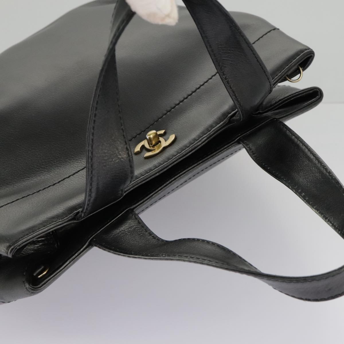 CHANEL Hand Bag Leather 2way Black Gold CC bs19252