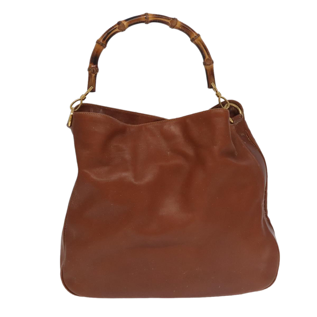 GUCCI Bamboo Hand Bag Leather 2way Brown Gold 001 1781 1577 bs19269