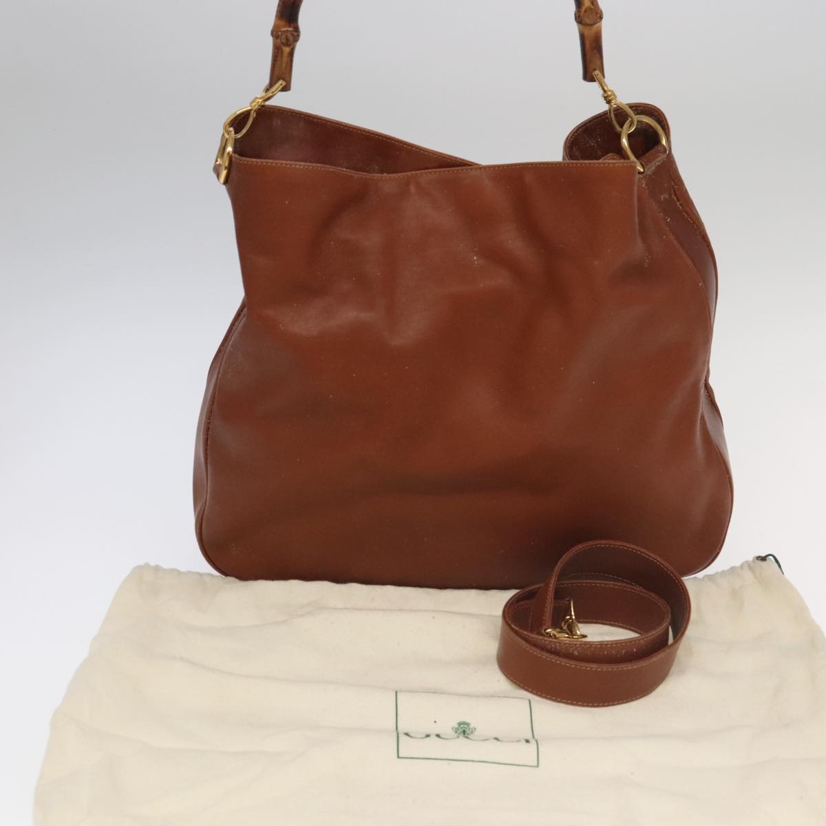 GUCCI Bamboo Hand Bag Leather 2way Brown Gold 001 1781 1577 bs19269