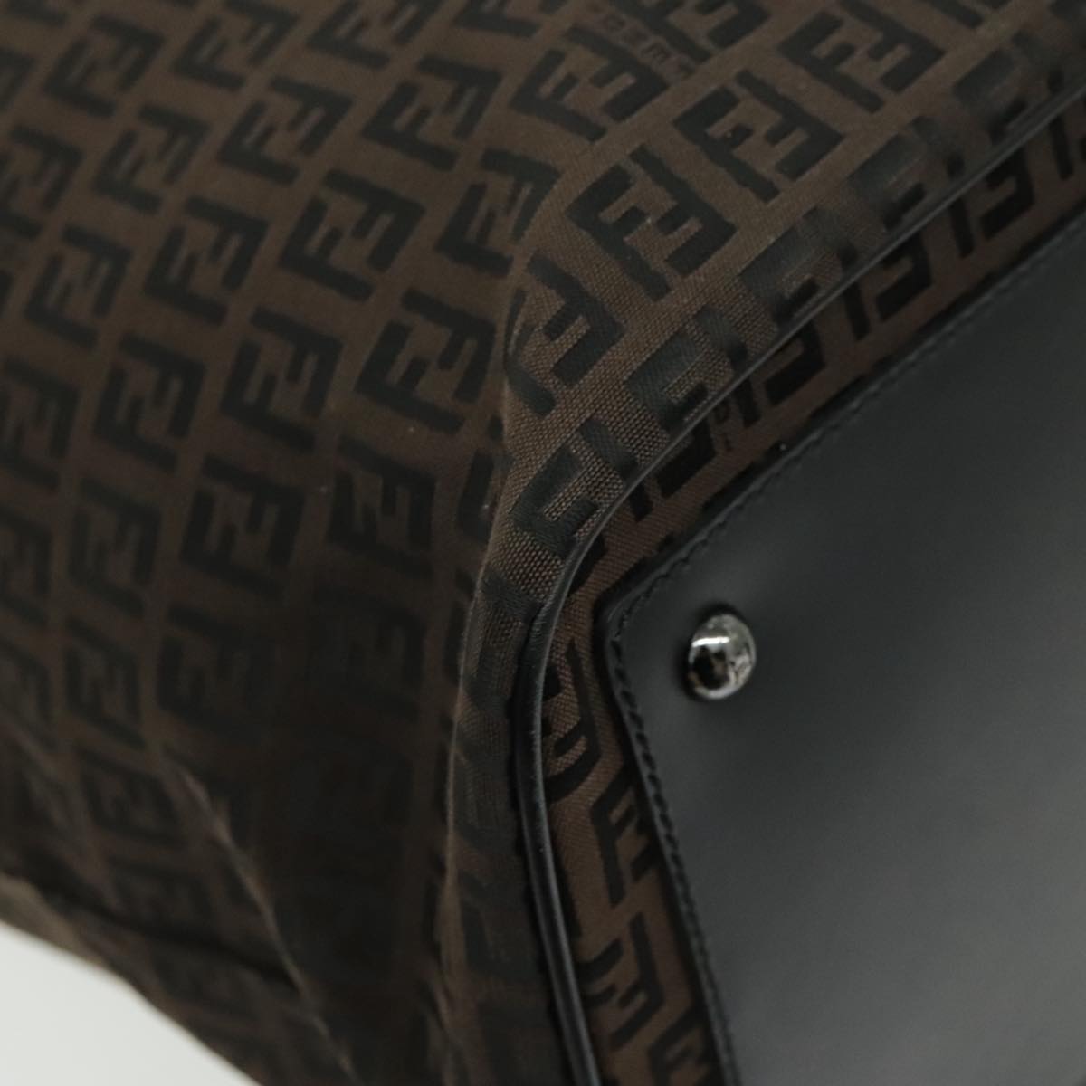 FENDI Zucchino Canvas Boston Bag Dark Brown Black Silver bs19297