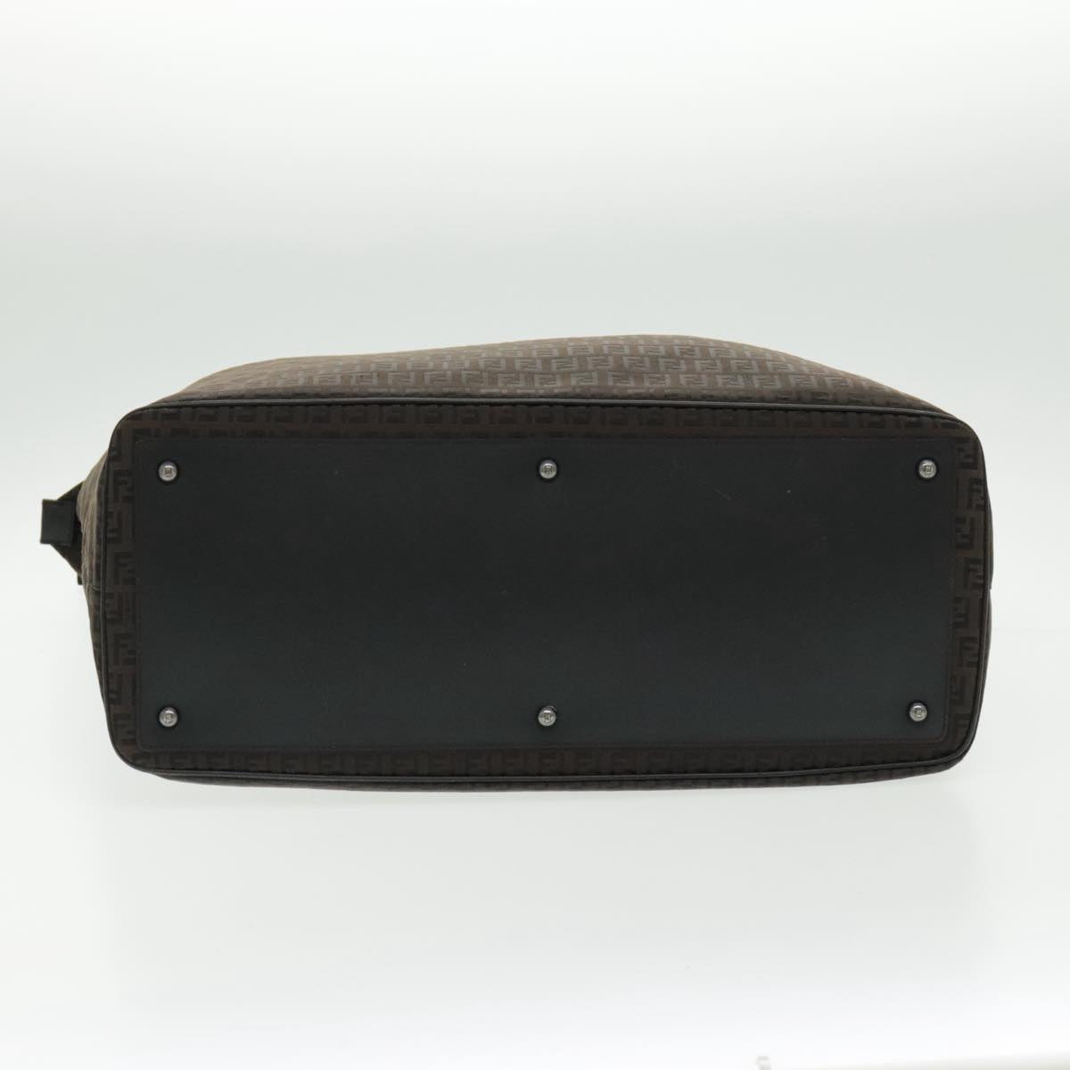 FENDI Zucchino Canvas Boston Bag Dark Brown Black Silver bs19297