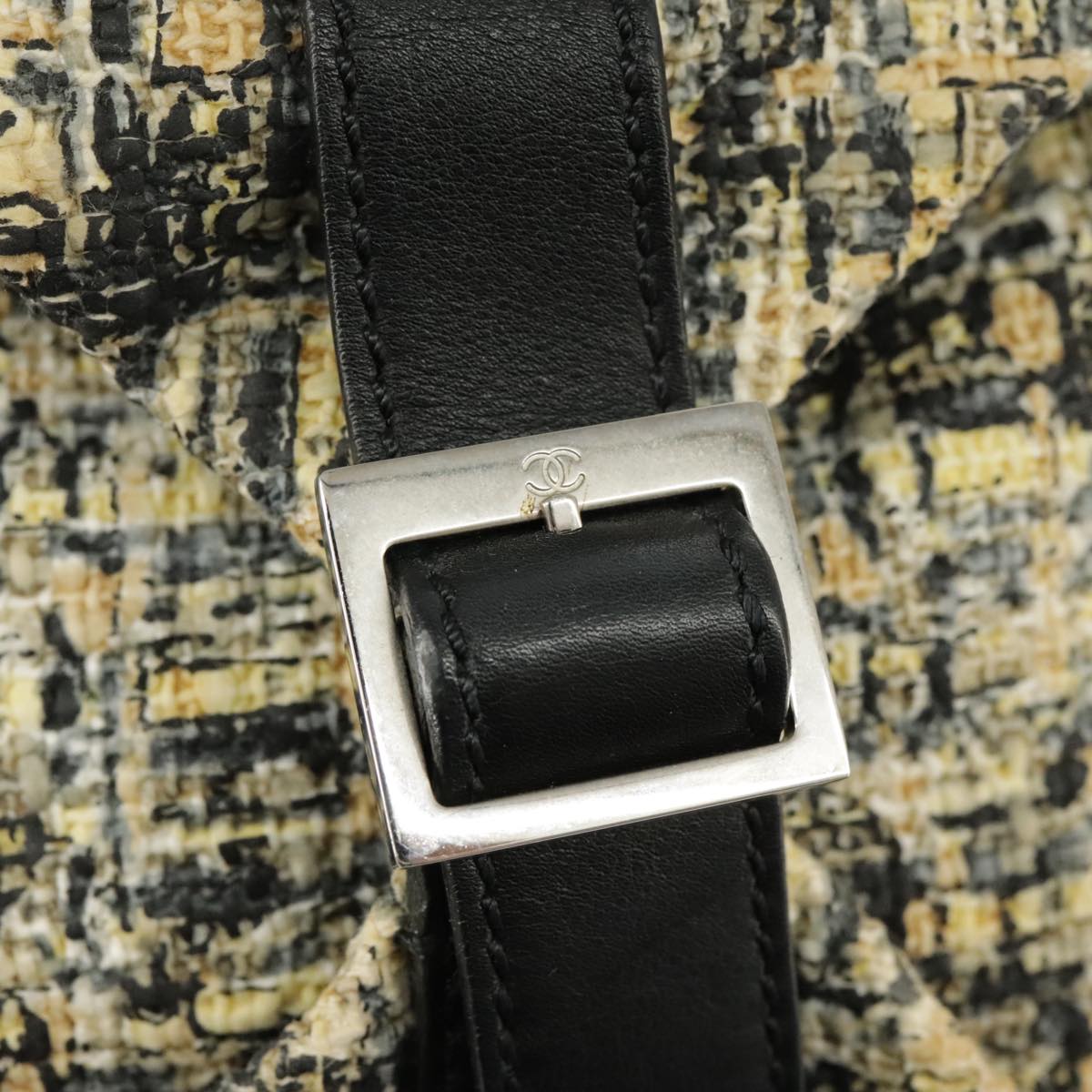 CHANEL Hand Bag Tweed Yellow Silver CC bs19419