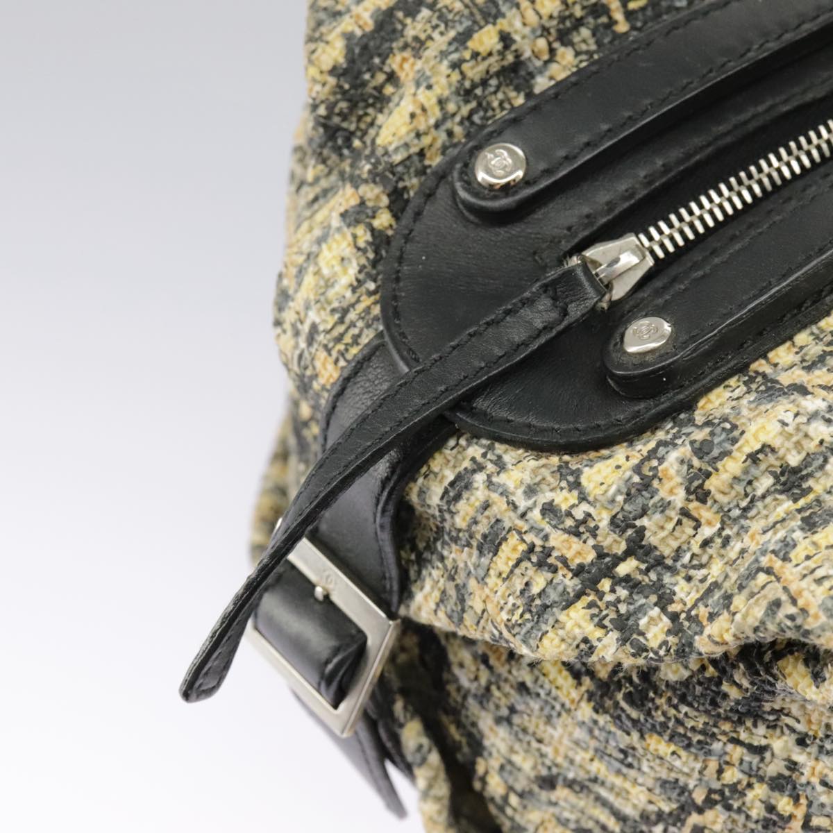 CHANEL Hand Bag Tweed Yellow Silver CC bs19419
