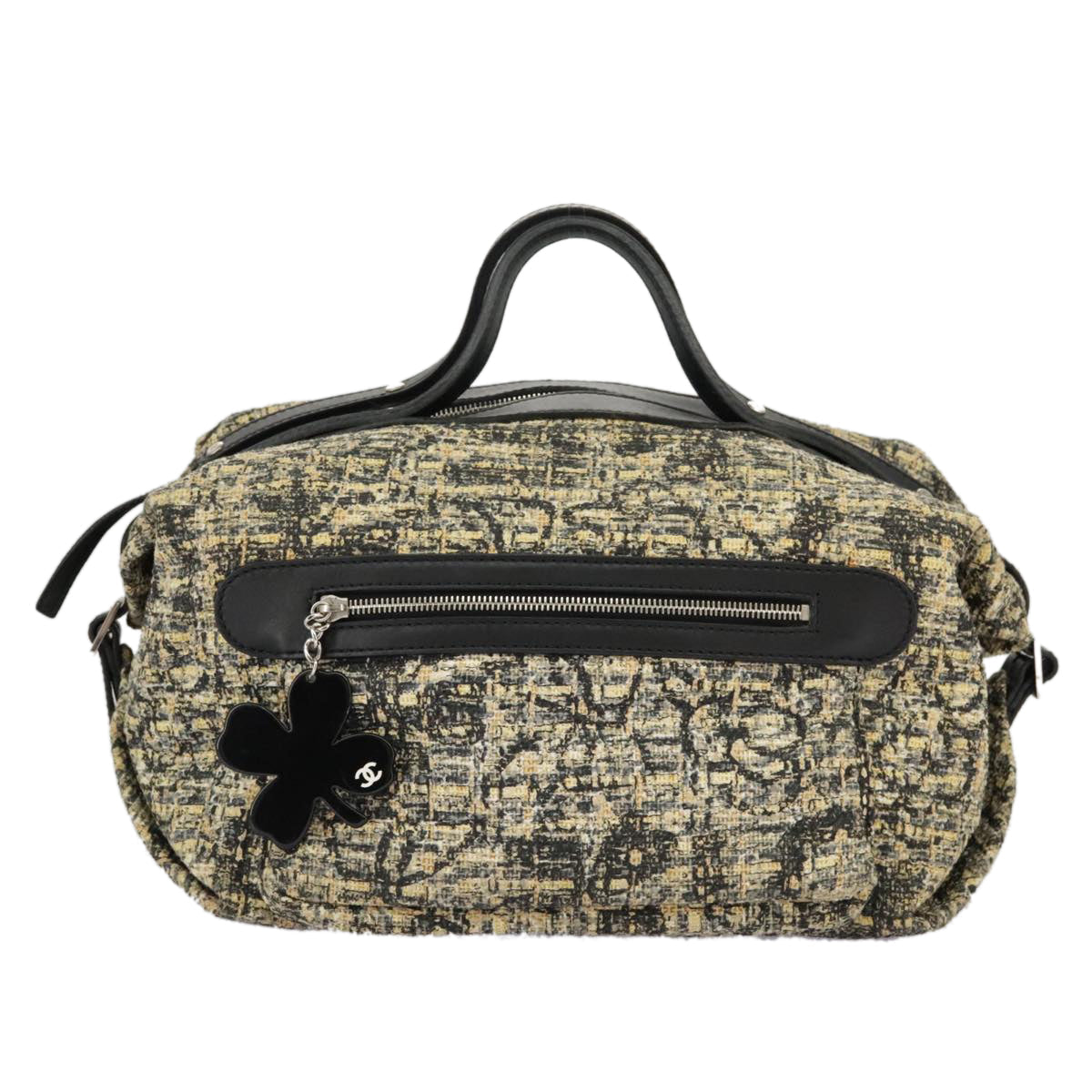 CHANEL Hand Bag Tweed Yellow Silver CC bs19419