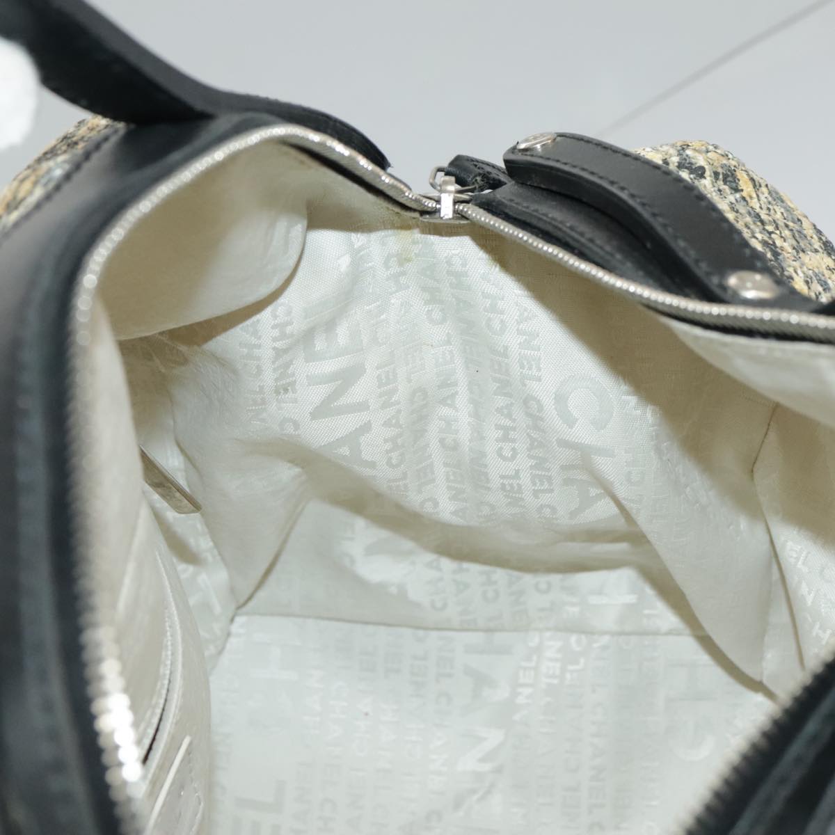 CHANEL Hand Bag Tweed Yellow Silver CC bs19419