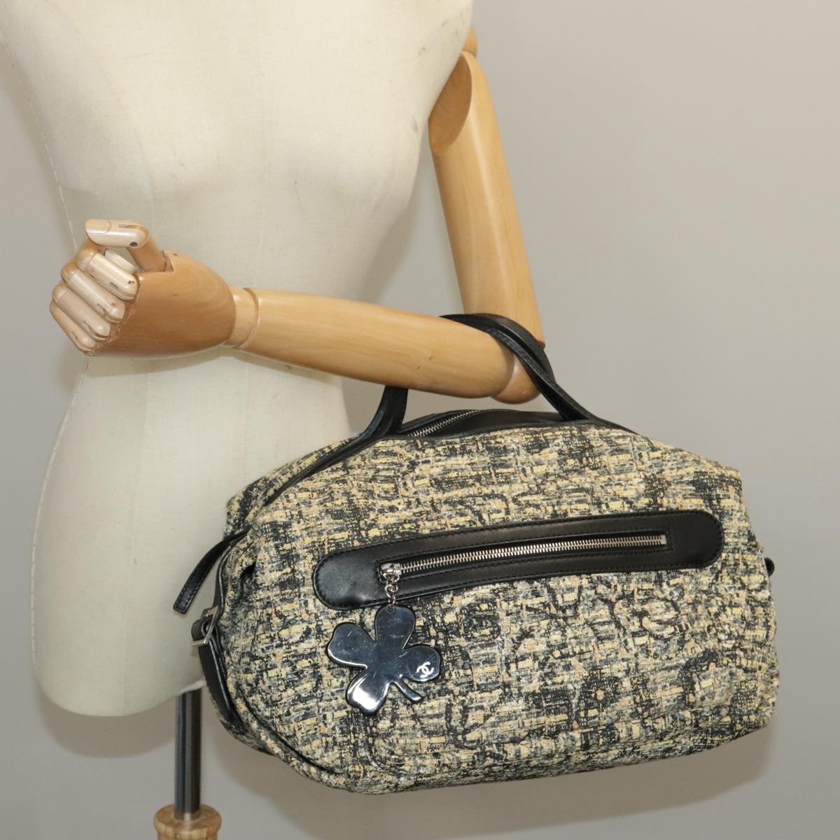 CHANEL Hand Bag Tweed Yellow Silver CC bs19419