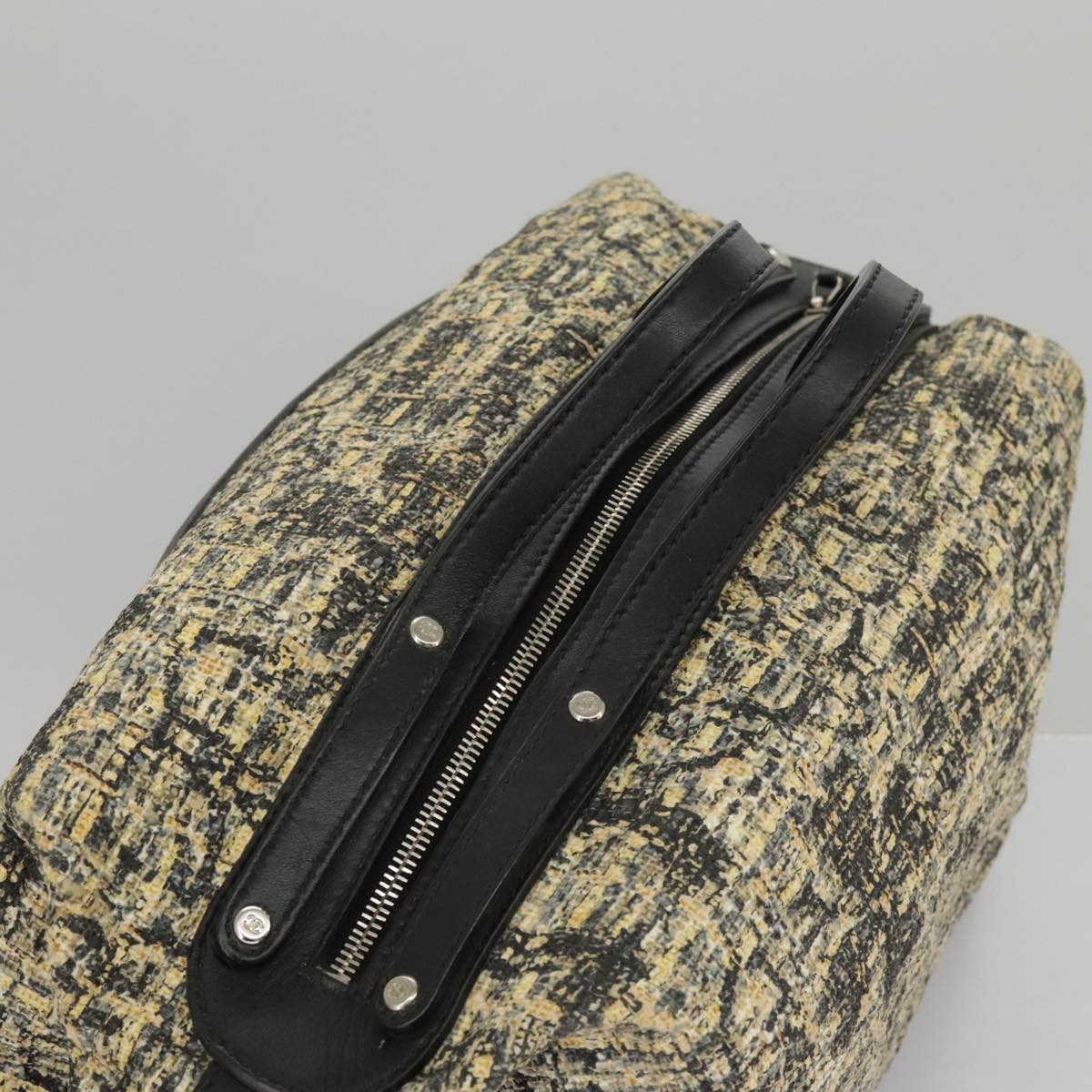 CHANEL Hand Bag Tweed Yellow Silver CC bs19419