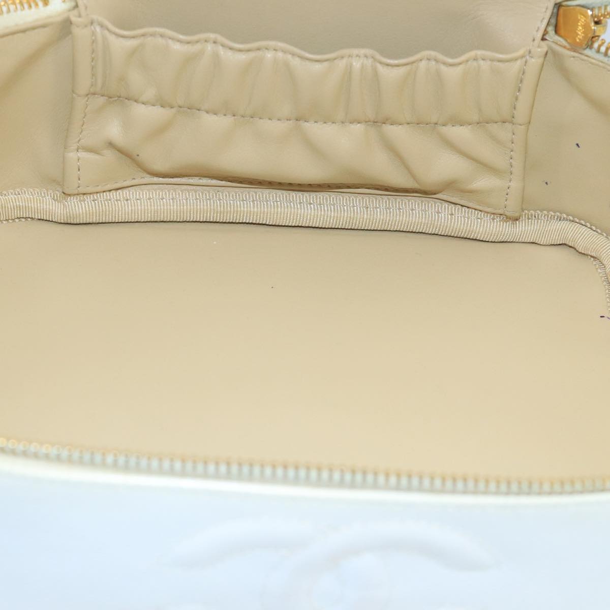 CHANEL COCO Mark Vanity Pouch Caviar Skin White Gold CC bs19425