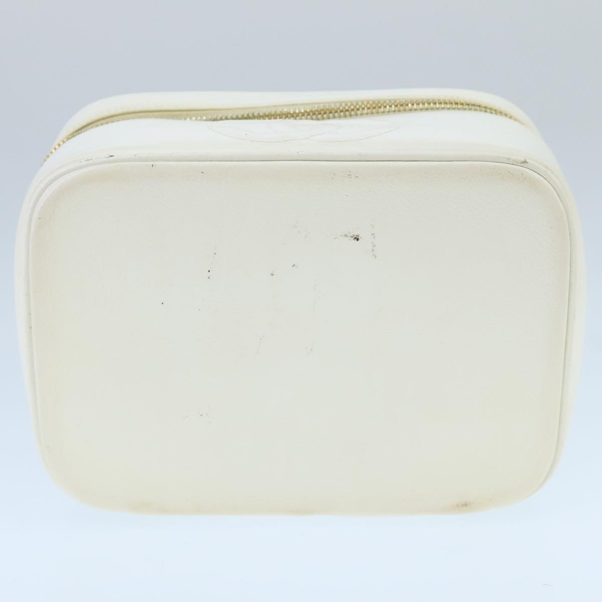 CHANEL COCO Mark Vanity Pouch Caviar Skin White Gold CC bs19425