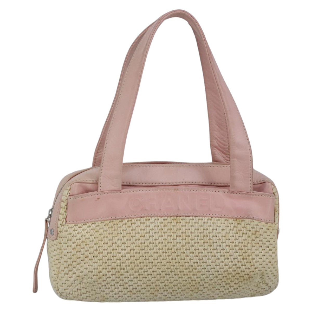 CHANEL Hand Bag Canvas Leather Pink Silver CC bs19432