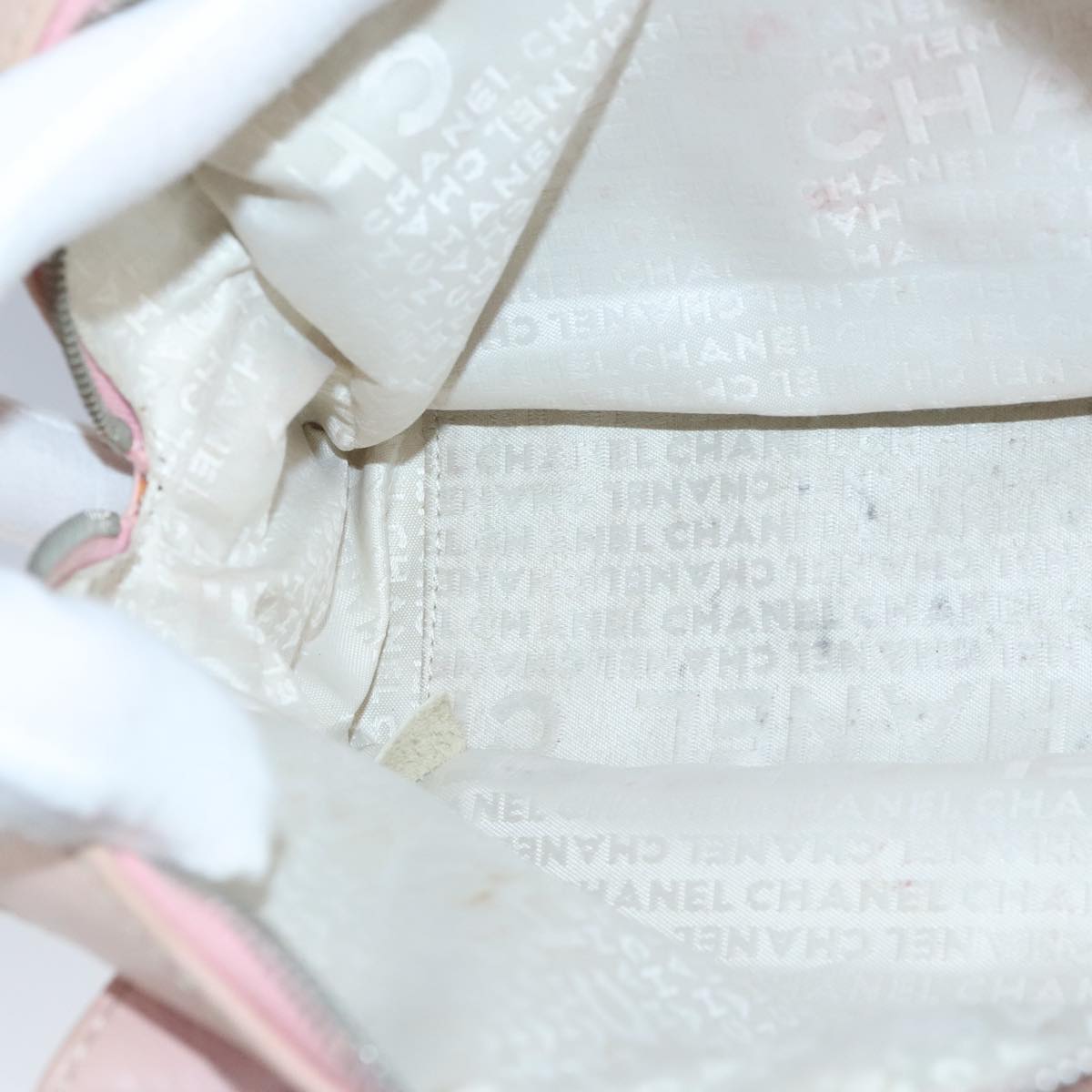 CHANEL Hand Bag Canvas Leather Pink Silver CC bs19432