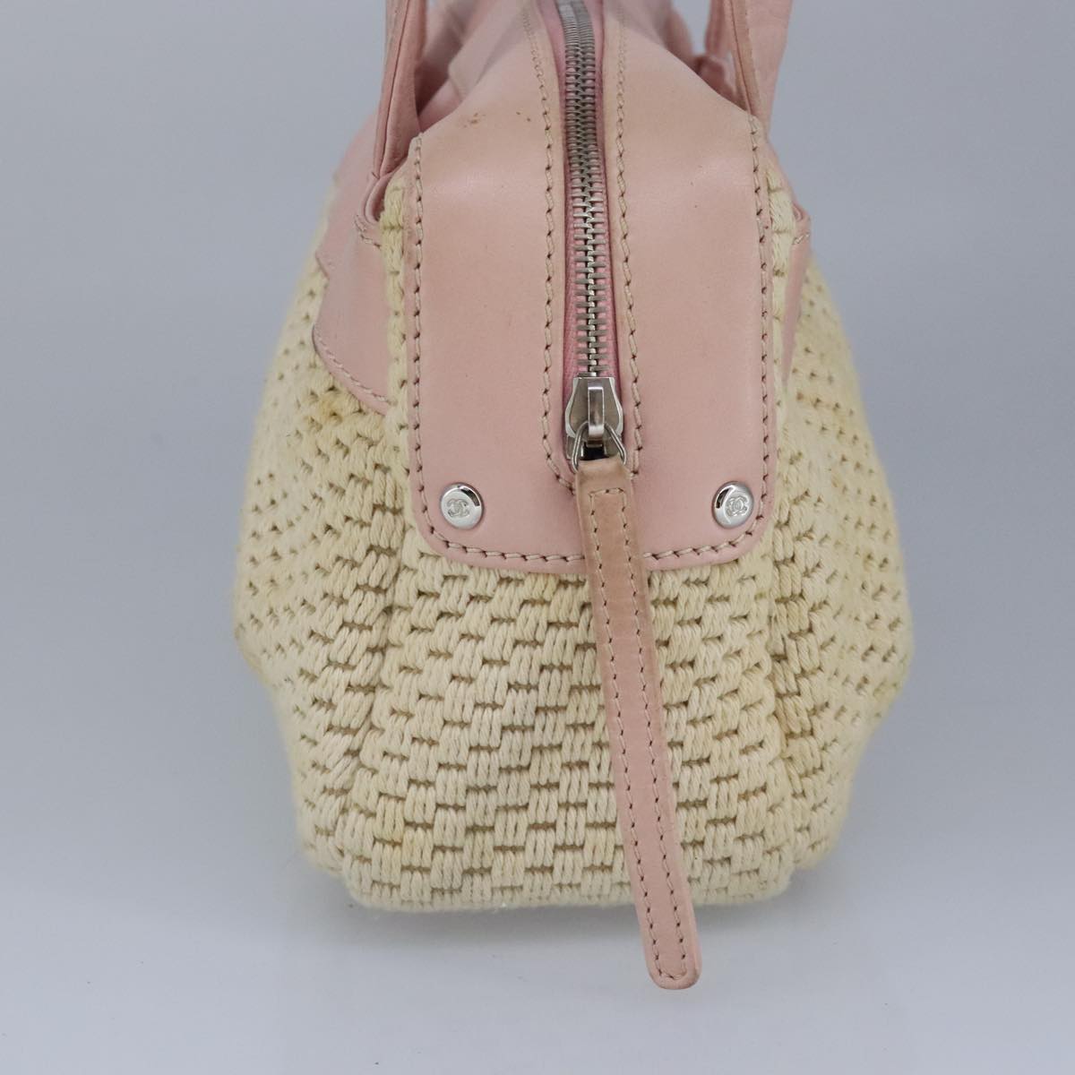 CHANEL Hand Bag Canvas Leather Pink Silver CC bs19432